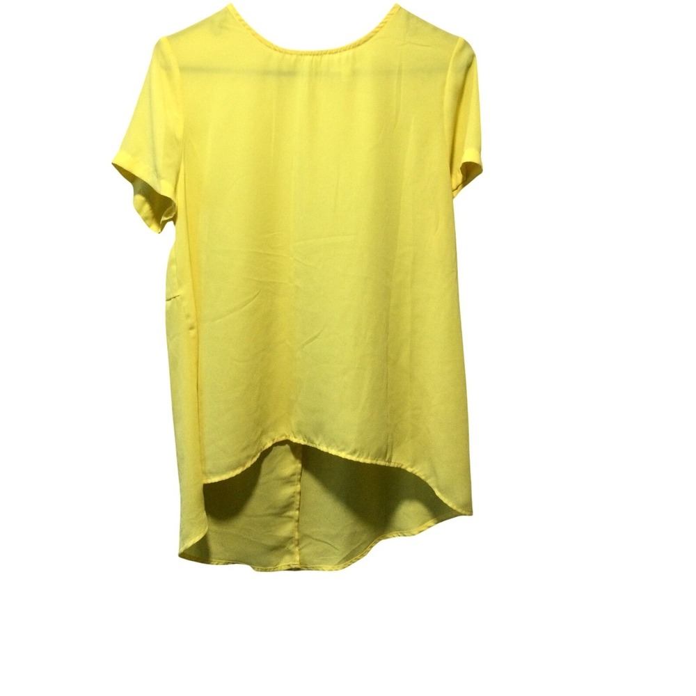 Meraki Women's Yellow Short Sleeve Hi-Lo Blouse Top Size L